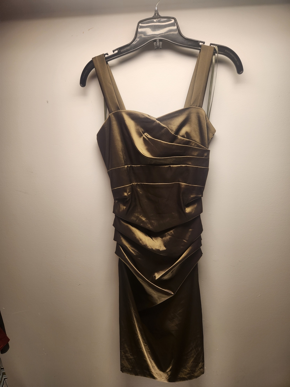 Ada Olive Satin Ruched Midi Dress